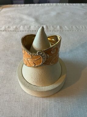 Apricot/Orange Gold Tone Hinged Cuff Bracelet